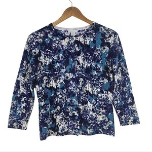 Garnet Hill Floral Merino Wool Cardigan Sweater, Arty Cottagecore Size S